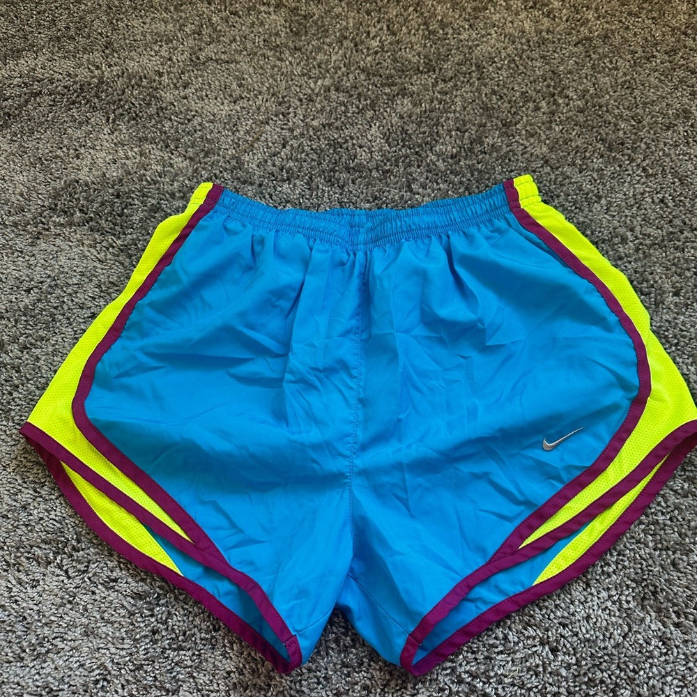 Nike Women's Blue and Yellow Athletic Shorts